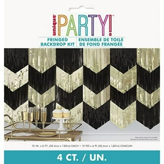 Scalloped Fringe Garland Backdrop Kit - Black and Gold (4 count)