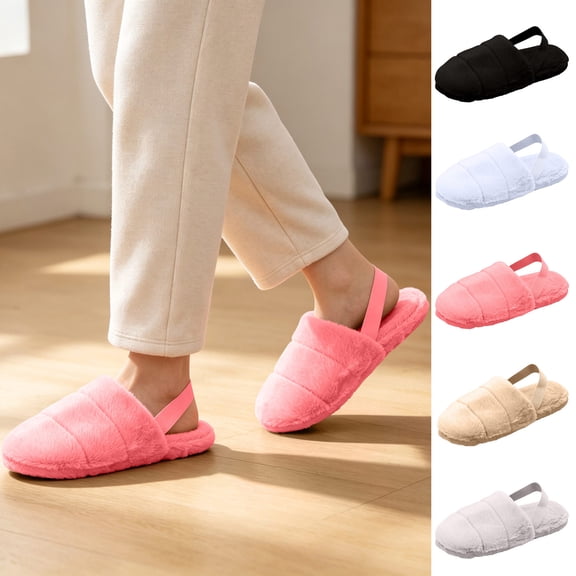 Agkizg Womens Fuzzy Slippers, House Slippers, Closed Toe Soft Plushes Backless House Slippers with Heel Strap Warm Comfortable Casual Indoor Bedroom Winter Slippers