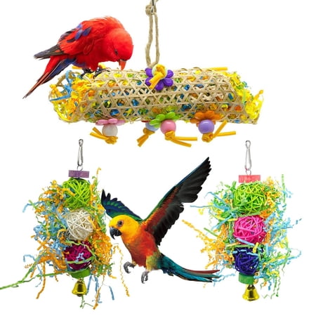 Bird Parrots Shredding Toys Parakeet Chewing Toys Bird Loofah Toys Parrot Cage Shredder Toys Bird Foraging Hanging Toys Bird Accessories for Parrots Lovebird Cockatiel Conure African Grey