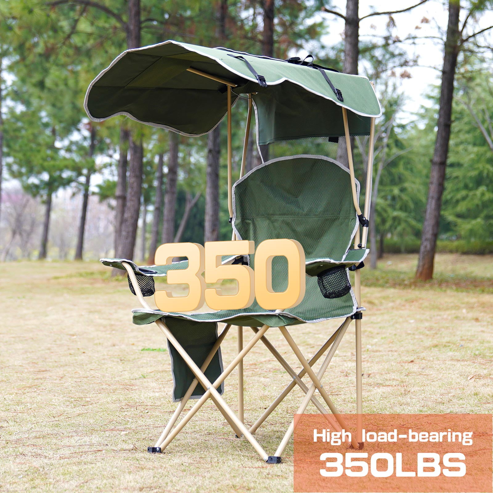 CycloneSound Portable Folding Camping Chair with Canopy Adjustable Shade for Beach, Camping, and Outdoor Activities