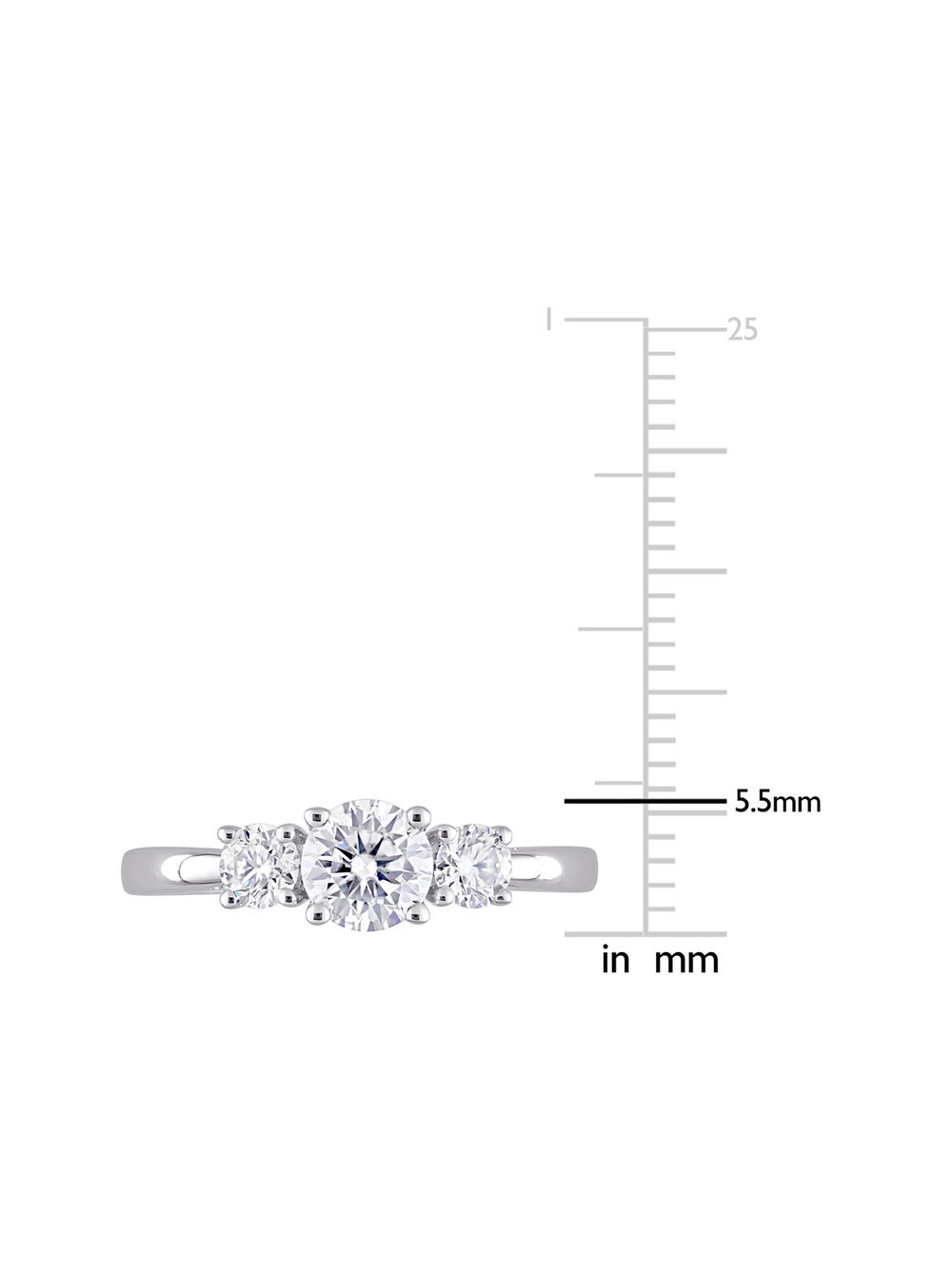 1.00 Carat (Ctw) Lab Created Three Stone Moissanite Engagement Ring in Sterling Silver for Women