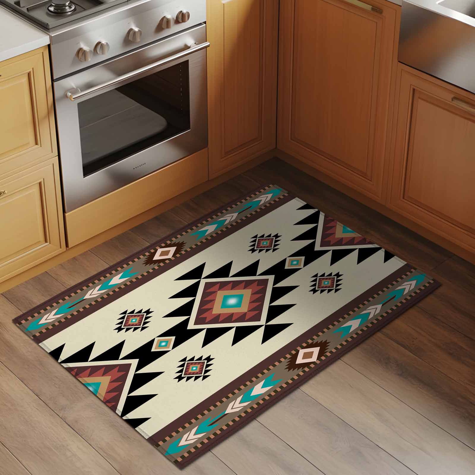 Southwest Geometric Bathroom Mat 2x3 FT, Non Slip Small Kitchen Mat, Brown Mexican Aztec Boho Tribal Washable Soft Backed Front Door Throw Rug Non-Shedding Indoor Outdoor Doormat for Entryway Sink