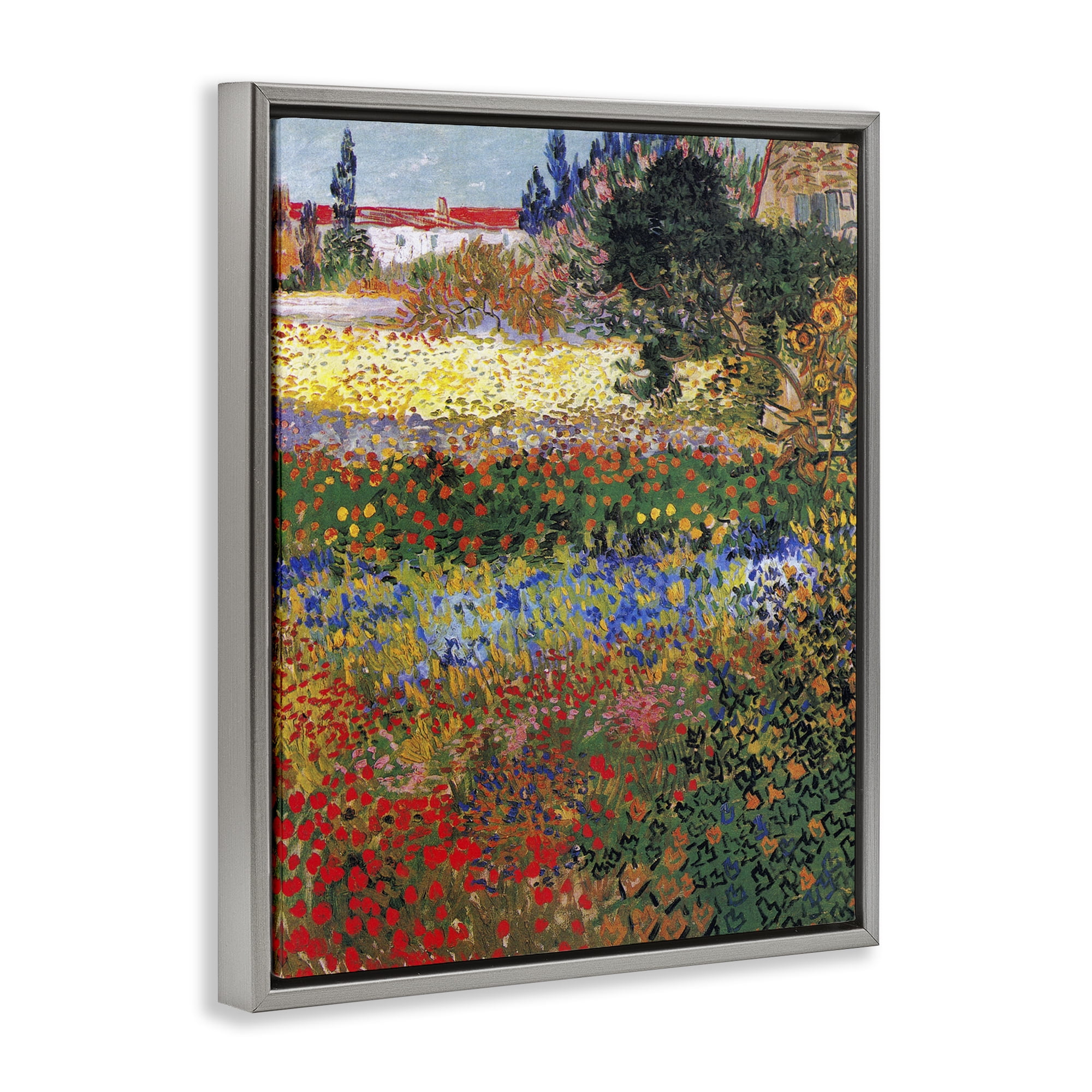 Stupell Industries Van Gogh Flower Garden Landscape & Nature Painting Gray Floater Framed Canvas Art Print Wall Art, 25 x 31