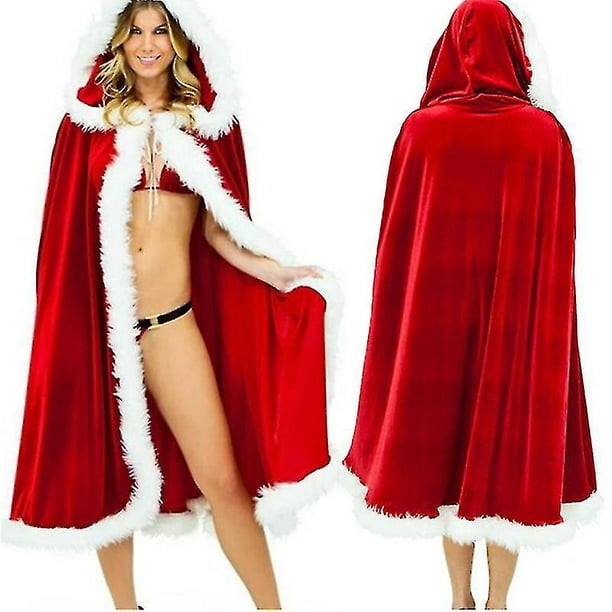 Mujer Navidad Papá Noel disfraz con capa capa roja invierno con capucha reloj Halloween