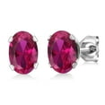thumbnail image 2 of Gem Stone King 925 Sterling Silver Red Created Ruby Pendant Earrings Set for Women (3.00 Cttw, Oval 7X5MM, Gemstone July Birthstone, With 18 inch Chain), 2 of 5