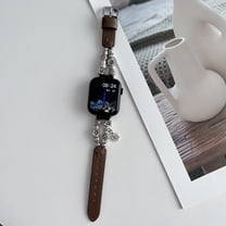 Dwitch Leather silver Vintage Strap for Apple Watch 42/44/45/49mm, Lightweight for Women Handmade Metal Beaded Wristband Jewelry Bracelet Strap for iWatch Series 9 8 6 3 2 SE Ultra,Coffee