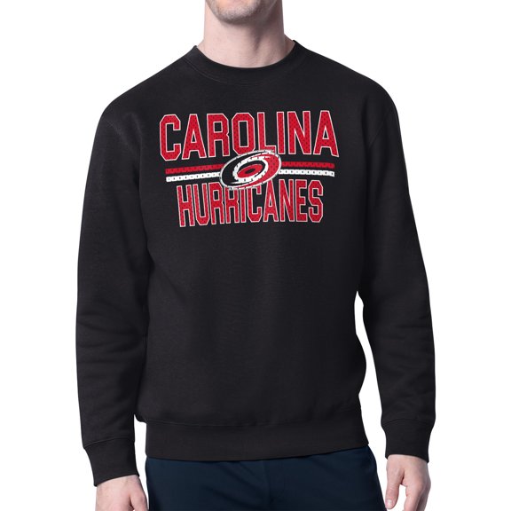 Men's Starter Black Carolina Hurricanes Mesh Look Team Name Logo Pullover Sweatshirt