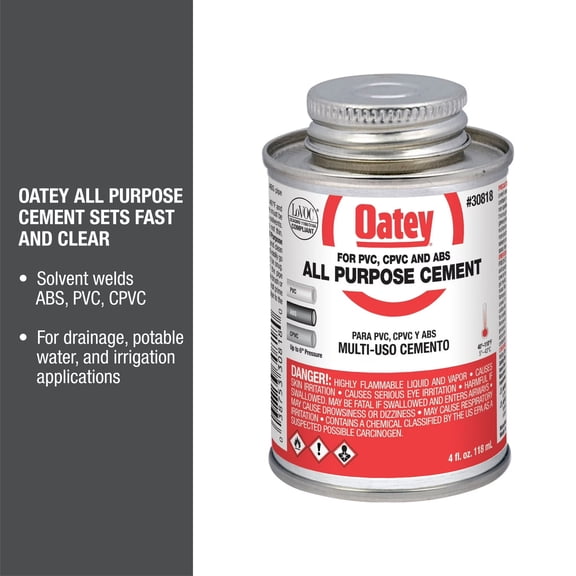 Oatey All-Purpose Fast-Setting Medium Bodied Clear Plumbing Cement for ABS, PVC and CPVC Pipe
