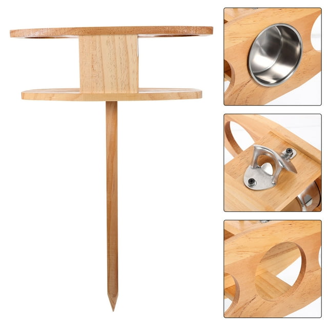 SHOWERORO 1Pc Portable Glass Table Foldable Wood Wine Table Khaki Lightweight for Outdoor Use