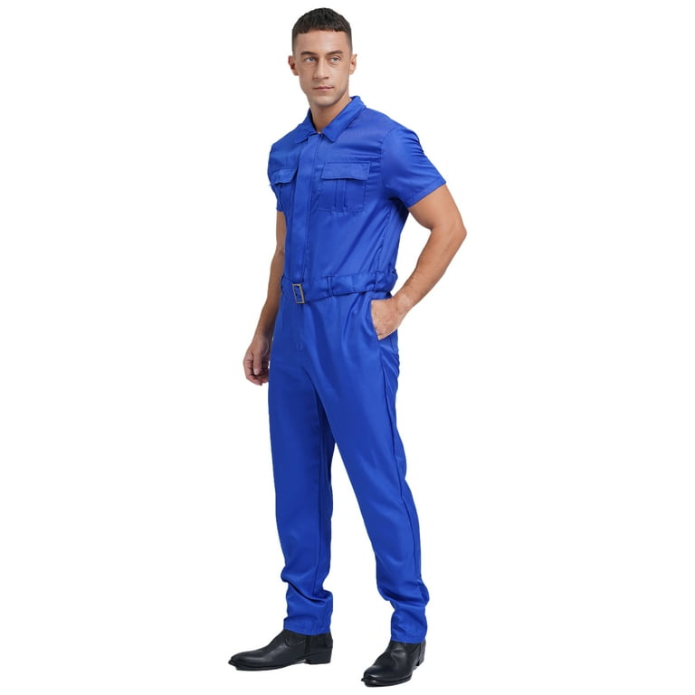Doomiva Men's Solid Color Short Sleeve Coveralls Zip-up