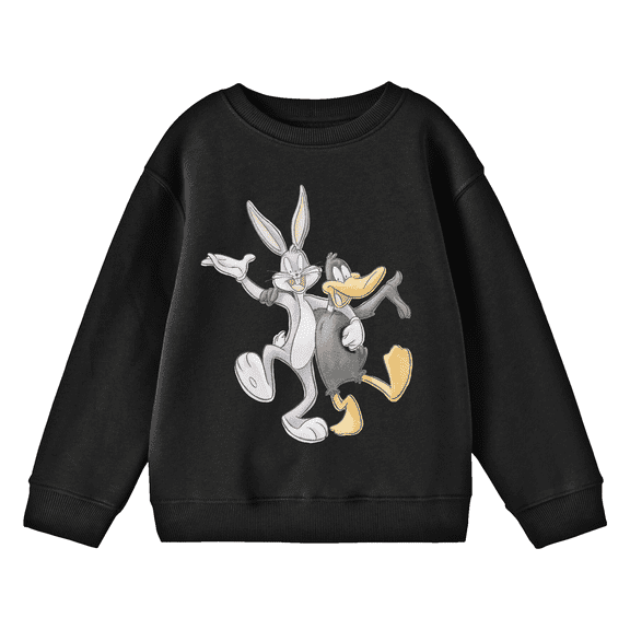 Looney Tunes Bugs Bunny and Daffy Duck Youth Black Crew Neck Sweatshirt-Small