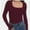 Burgundy, variant on Womens Square Neck T Shirts Long Sleeve Tops Fitted Tees