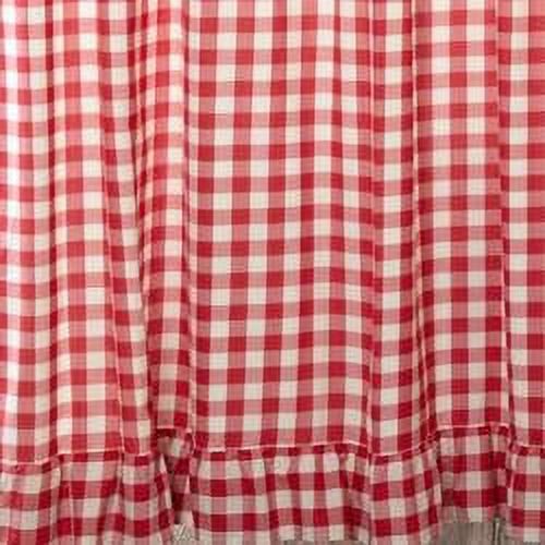 VHC Brands Annie Buffalo Check Cotton Farmhouse Bath Rod Pocket Button Holes Hooks Shower Curtain, Red Country