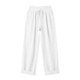 thumbnail image 6 of TtopsQueen Women Textured Loose Casual Pants, Elastic Drawstring High Waist Trousers with Side Pockets, Roll Cuff Breathable Vacation Wide Leg Beach Bottoms White,XXL, 6 of 7