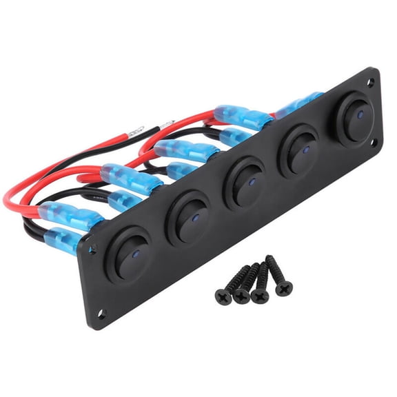 5-Gang Blue LED Rocker Switch Panel Waterproof for Cars RVs Boats 12V-24V Switch Repair Parts