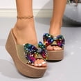 thumbnail image 2 of Womens Platform Wedge Sandals Glitter Sequin Bow Slip on Summer Slides Comfy Arch Support Footbed Heels Party Prom Dress Shoes Gold Size 8, 2 of 7