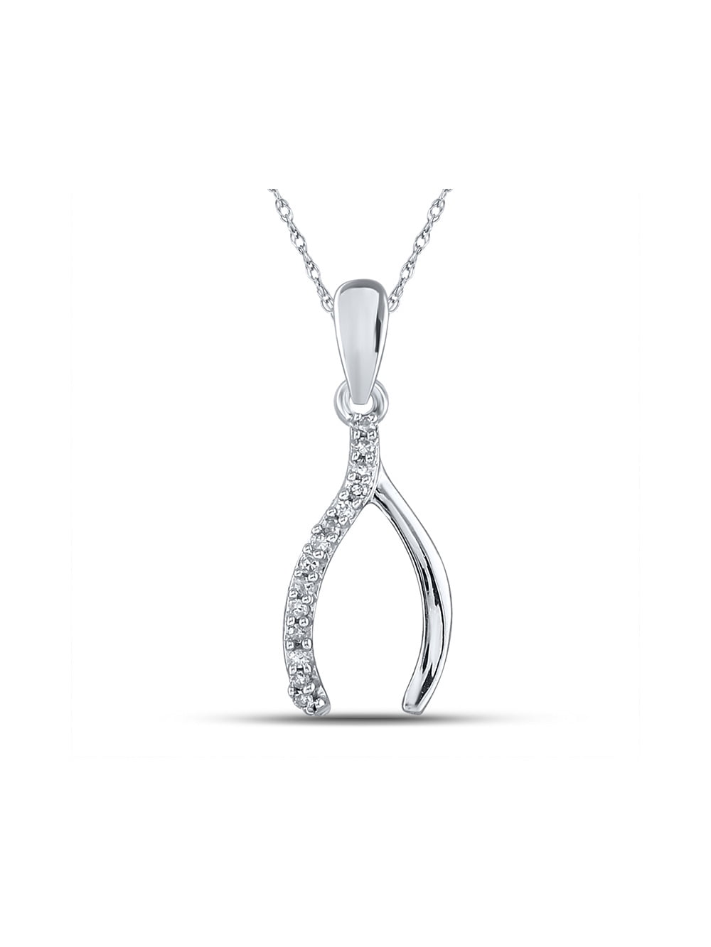 Round Cut Black and White Diamond Sideways Wishbone Necklace in 14K Gold Over Sterling Silver 1/8 CT 