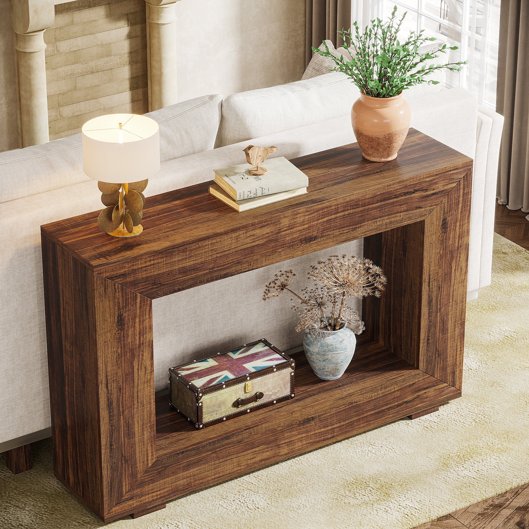 Tribesigns 47" Farmhouse Console Table, Wood Sofa Table with Storage for Living Room, Hallway, Brown