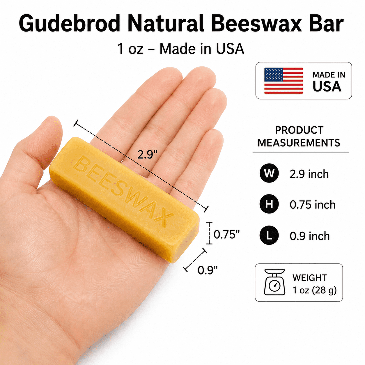 Gudebrod 1oz. Natural Beeswax Bar for Sewing Beading Thread Conditioning | Made in USA