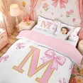 thumbnail image 2 of Meiyoeat Cute Sequin Print Princess Bow Duvet Cover Set for Women Girls, Initial M Letter Bedding Full, Pink, Pink Reversible, 1 Duvet Cover and 2 Pillowcases (No Comforter), 2 of 6