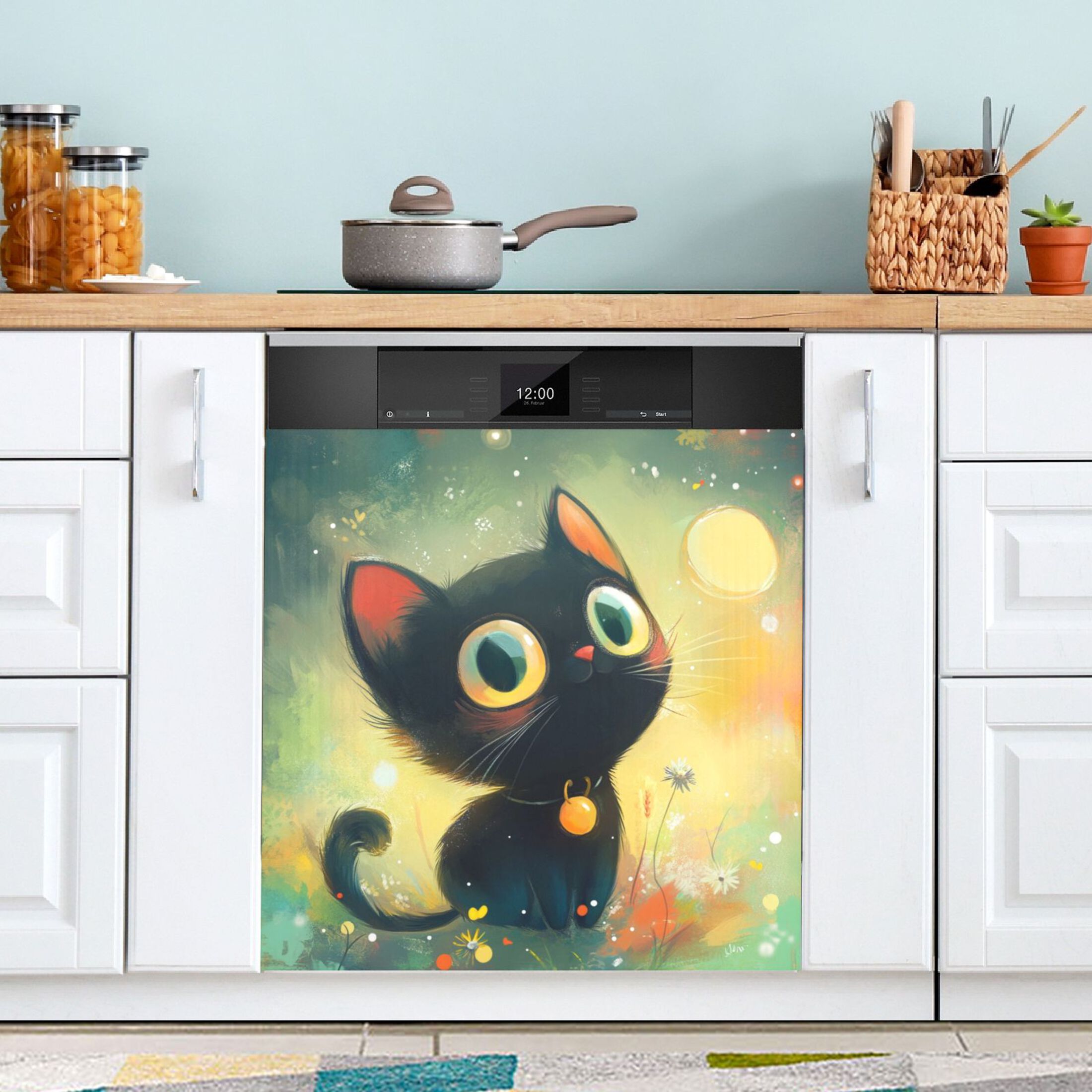 Dishwasher Magnetic Sticker 23x26 Inch Refrigerator Magnetic Sticker Washing Machine Magnetic Sticker Kitchen Panel Magnetic Sticker Home Decor Adorable Black Cat