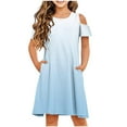 thumbnail image 3 of Pounoo New Dresses For Girls Trendy Gradation Short Sleeve Casual Dresses Round Neck Knee Length Dress With Pocket Skin-Friendly Kids Dresses Girls 4-16, 3 of 9