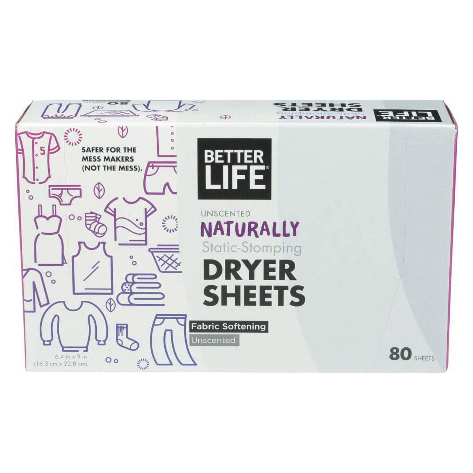 Better Life Dryer Sheets Unscented Pack Of 6 80 Count Walmart