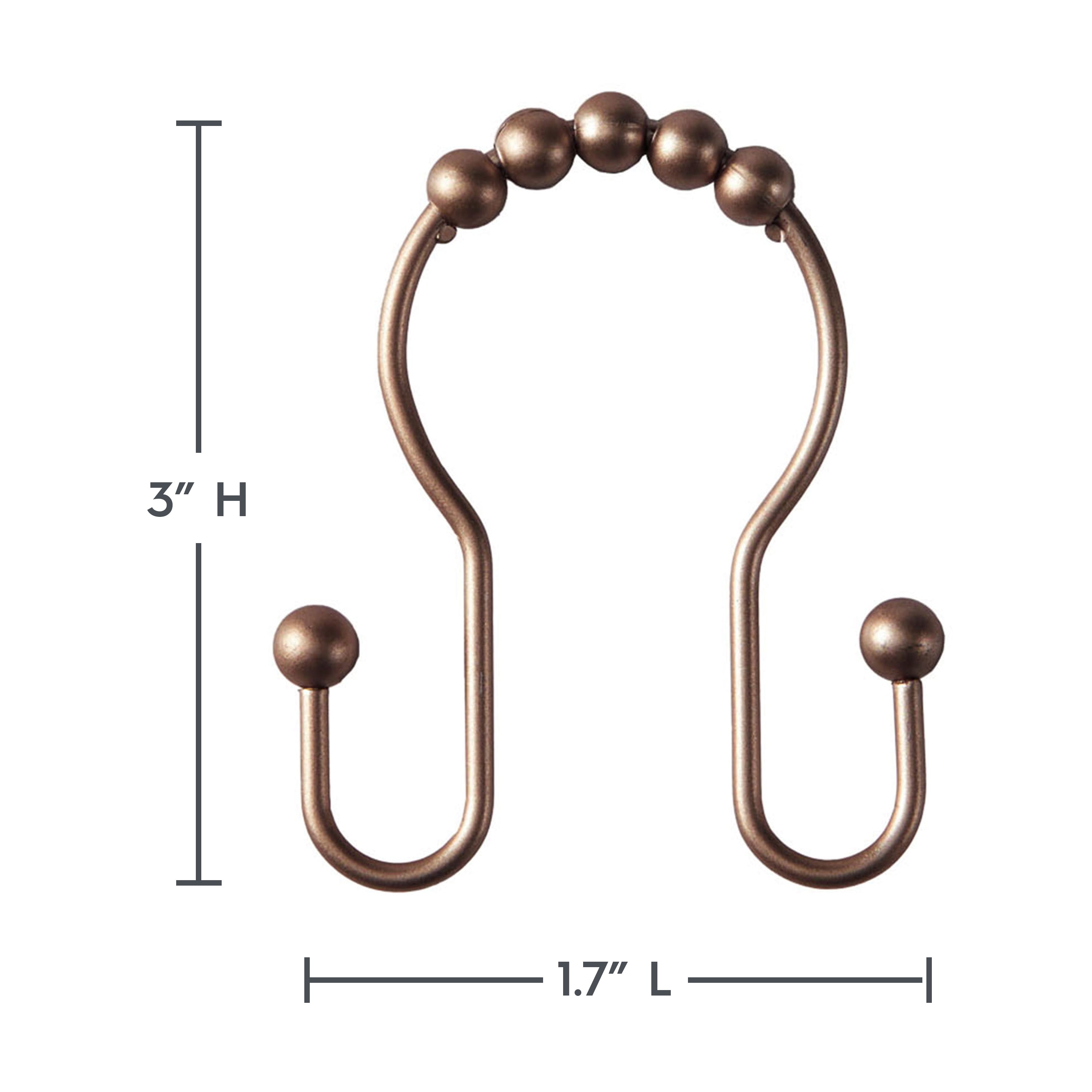 Better Homes & Gardens Easy Glide Rustproof Stainless Steel Double Shower Hooks , Bronze, Set of 12