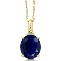 Gem Stone King 14K Yellow Gold Blue Sapphire and White Diamond Women's Pendant Necklace for Women (4.52 Cttw, Oval 12X10MM with 18 inch Chain)