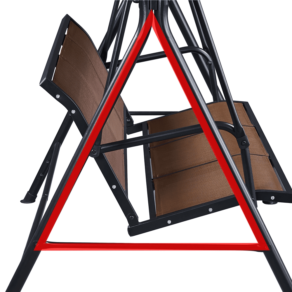 Renwick 3-Seat Outdoor Patio Swing Chair with Adjustable Canopy, Dark Brown