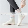 thumbnail image 2 of Zylanna Women's 100% Cotton Mid‑Calf Grip Socks, Scalloped Cuff Non‑Slip Stretchy Striped Breathable Anti‑Skid Slipper Socks for Yoga Pilates Studio Training Pink, 2 of 7