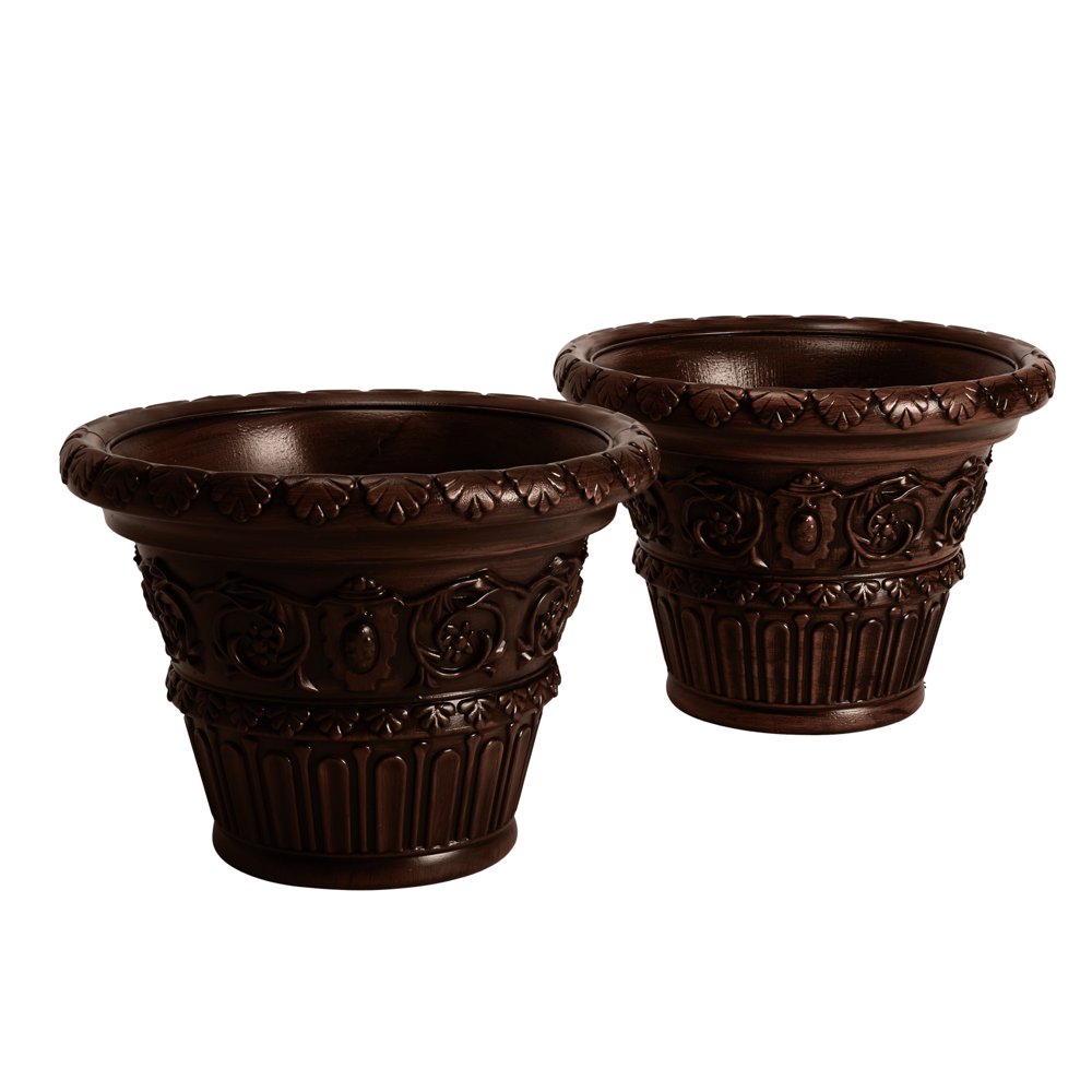 BrylaneHome Set Of 2 Large Romantic Planters , Chocolate Brown