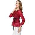 thumbnail image 4 of AllegK Blusas Tops Peplum De Encaje Semitransparente De ManLarCon CintuAnudaPaMujer Rojo L, 4 of 6