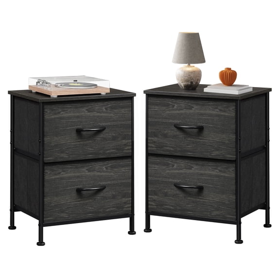 GALAXHERO Nightstand Set of 2 with 2 Fabric Drawers, Small Bedroom Dresser and Bedside Table for Dorm and Small Spaces, Charcoal Black Wood Grain Print