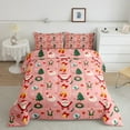 YST Pink Christmas Comforter Set Twin for Kids,Cartoon Snowman Santa