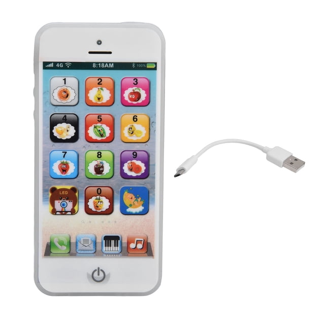 Teléfono móvil para niños con carga USB, función de ajuste de volumen, LED, exquisito juguete educativo, blanco