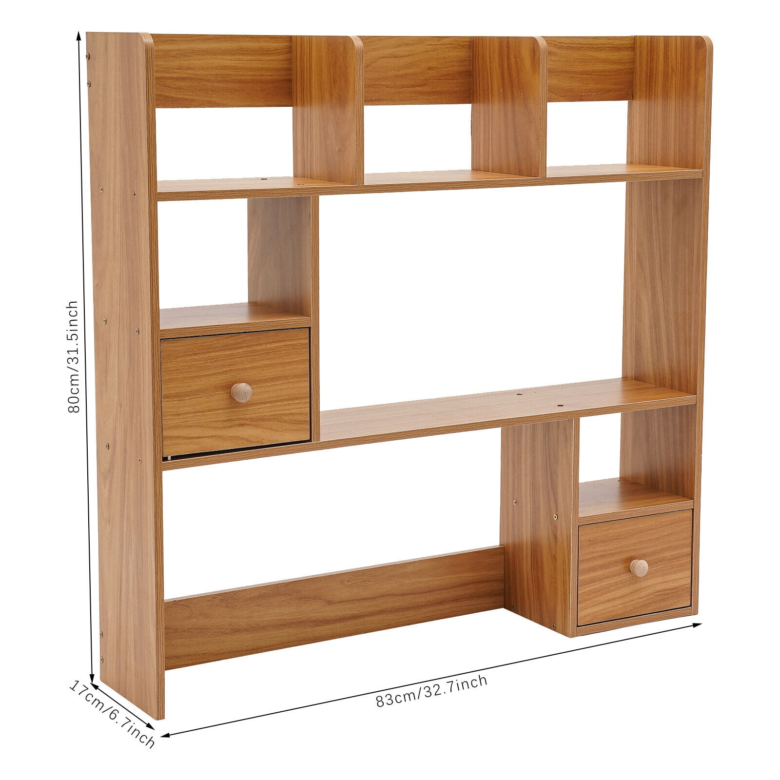 1 PCS Desktop Bookshelf Open Storage Compartment Home Office Desk Organizer Shelf(Pine Color), 83*17*80cm/32.68*6.69*31.5in, About 10kg/22.05lbs Load Capacity