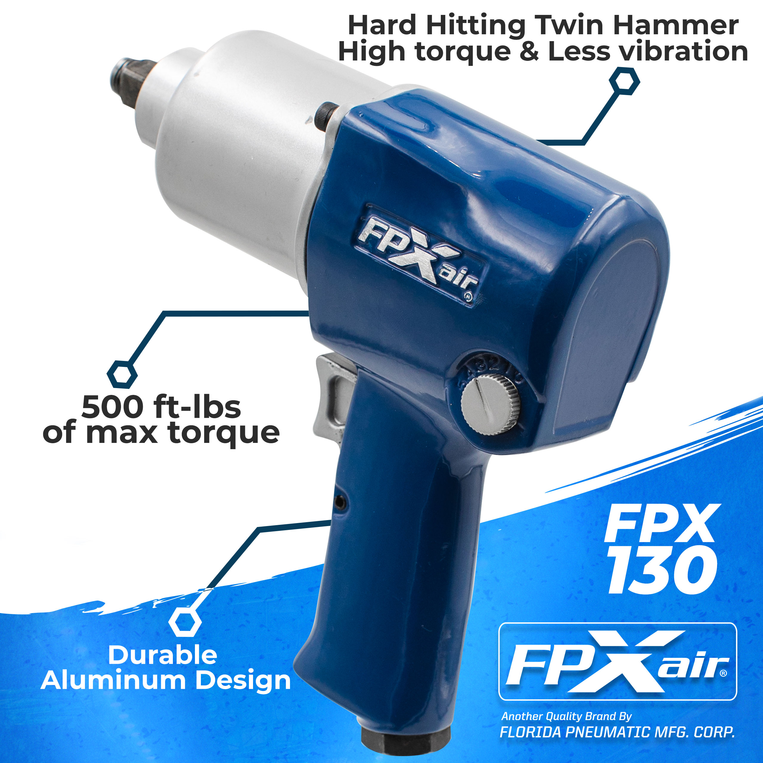 FPX-AIR 1/2" Aluminum Impact Wrench: FPX-130, Automotive Power Tools for Mechanics, Garage Tools