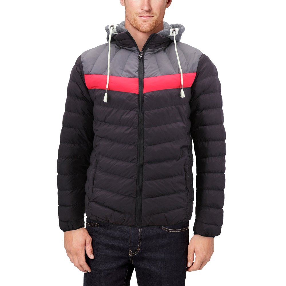 VKWEAR Men's Retro Puffer Rain Coat Removable Hood Lightweight Zipper