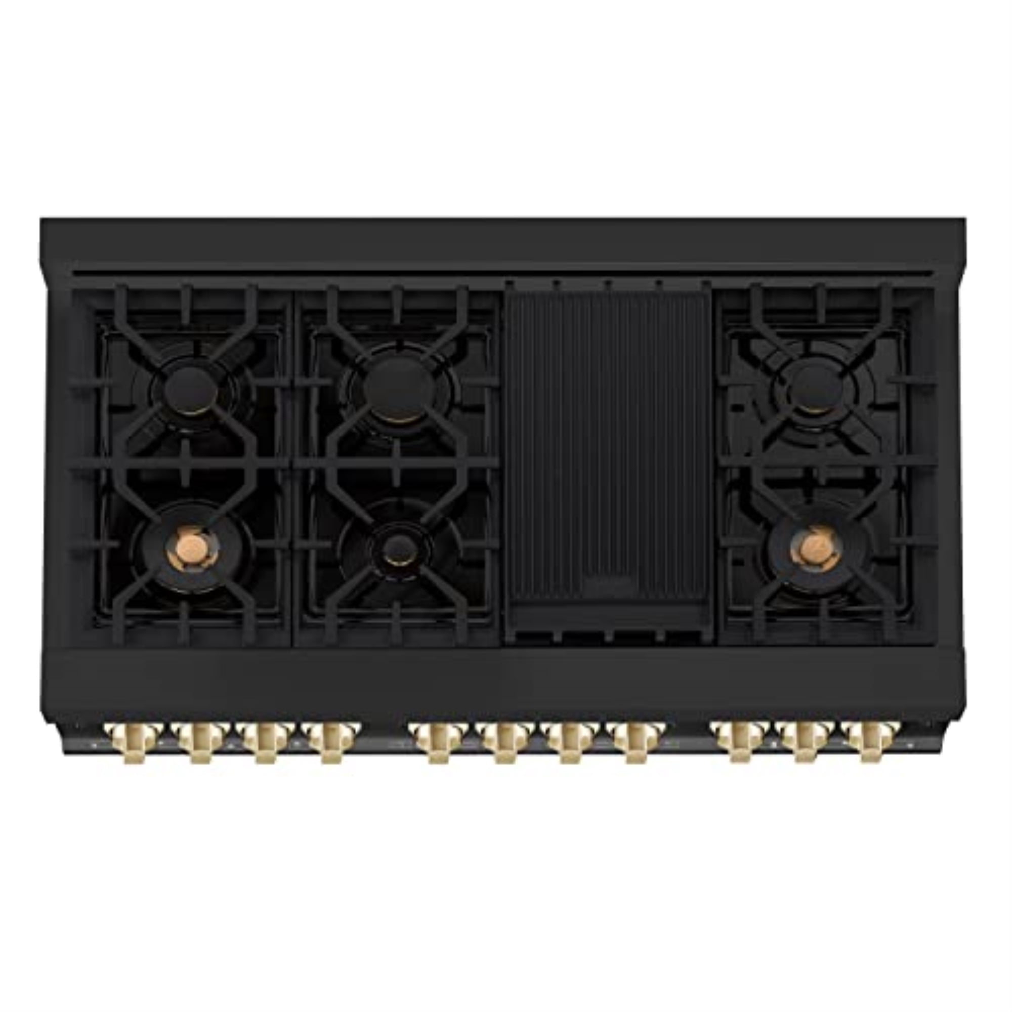 ZLINE 48 in. Autograph Edition Dual Fuel Range in Black Stainless Steel with Gold Accents (RABZ-48-G)