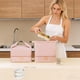 thumbnail image 1 of Bolsa de almuerzo aislante de gran capacidad | Caja reutilizable para almuerzo Papel de aluminio a prueba de fugas | Poliéster de doble capa | 13,18"x9,05"x5,51" Azul claro, Rosa, Beige | Separación, 1 of 6