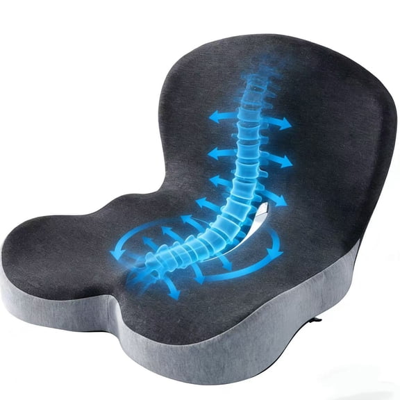 Orthopedic Seat Cushion for Tailbone & Sciatica Pain Relief, Ergonomic Memory Foam Car Chair Pad with Coccyx Cutout & Lumbar Support for Truck Drivers Office Desk Chair