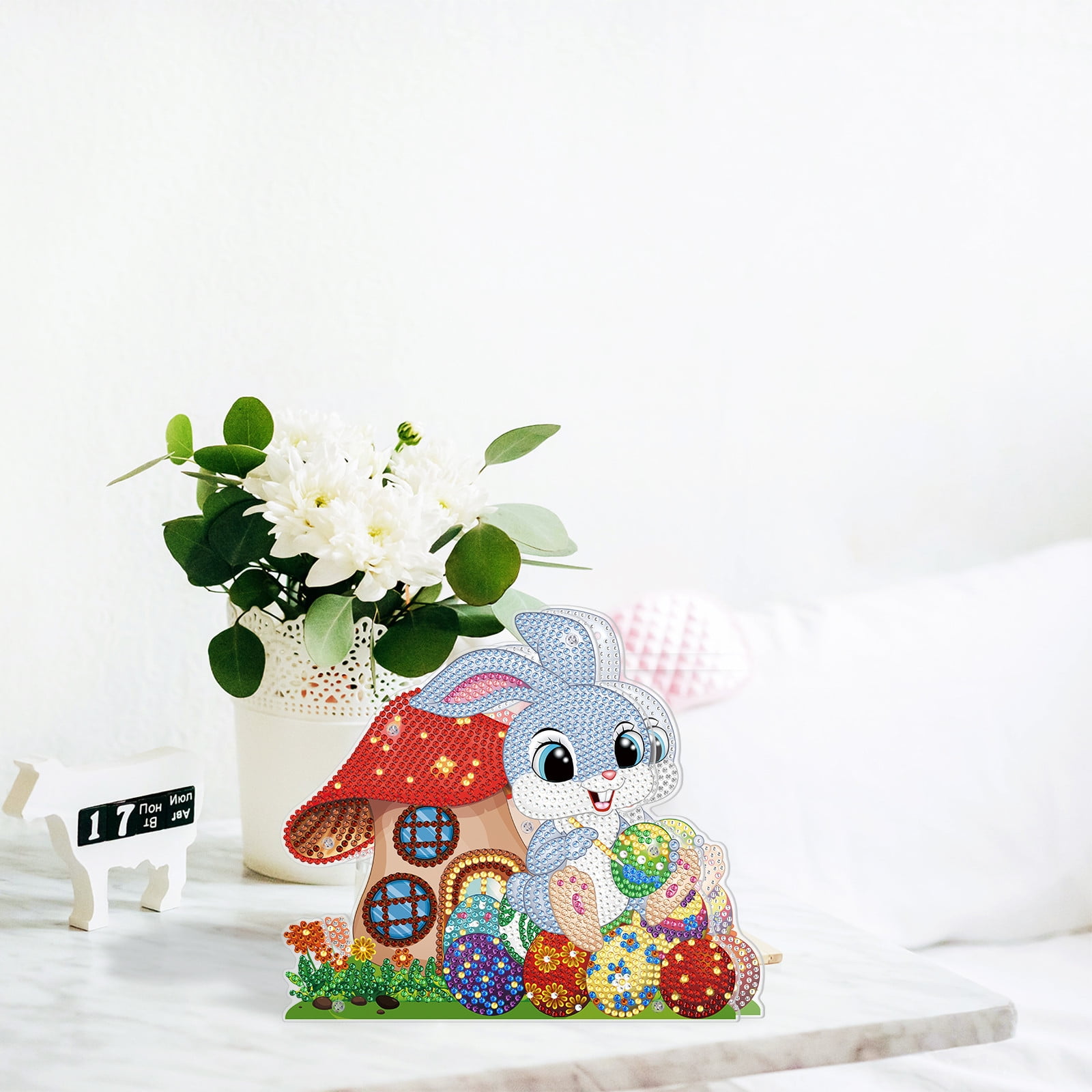 FLOPESN Easter Bunny DIY Diamond Art Painting Ornaments Lamp Kits, Diamond Painting Creative Handmade Bedroom Room Decor Double-Sided Dotted Diamonds