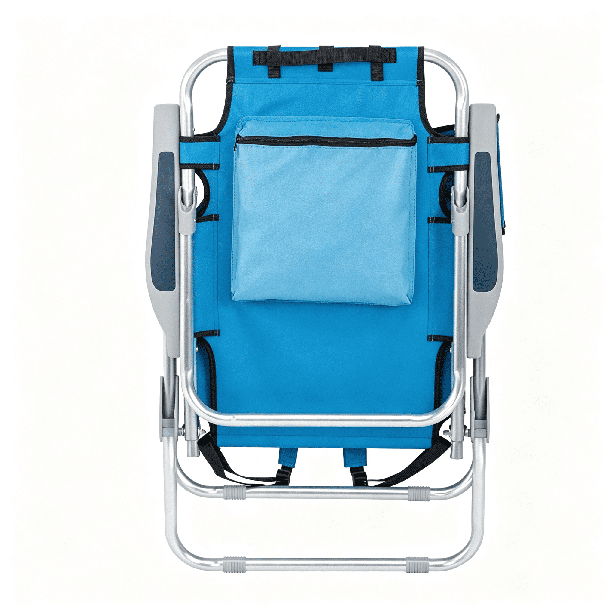 63*70*99cm Heightened Oxford Cloth Silver White Aluminum Tube Bearing 100kg Beach Chair with Cup Holder Storage Pouches Blue