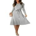 thumbnail image 1 of Femmes Manches Longues Tricot Midi Robe Unie Cravate Ceinturée Pull Tricot Robe A-Ligne Midi Robes, 1 of 7