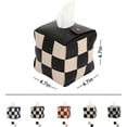 thumbnail image 4 of Tissue Box Cover,Square Tissue Box Holder,Modern PU Leather Woven,Stylish Checkerboard Design,For Living Room,Decorative Shelf,Bathroom (Black), 4 of 4