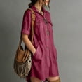 thumbnail image 6 of Miqool Women's Cotton Lapel Shirt Dress Casual Short Sleeve Button Front Utility Mini Dress with Pockets Loose Fit Summer Dress, 6 of 8
