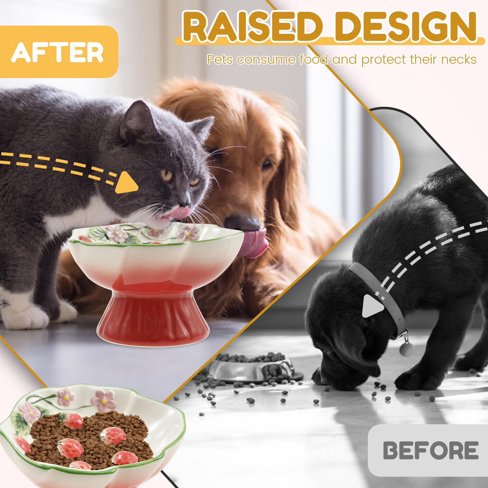 Threns Ceramic Slow Feeder Cat Bowl Elevated Small Cat Food Bowl Wide Mouth Small Dog Slow Feeder Control Eating Speed for Dog Pet