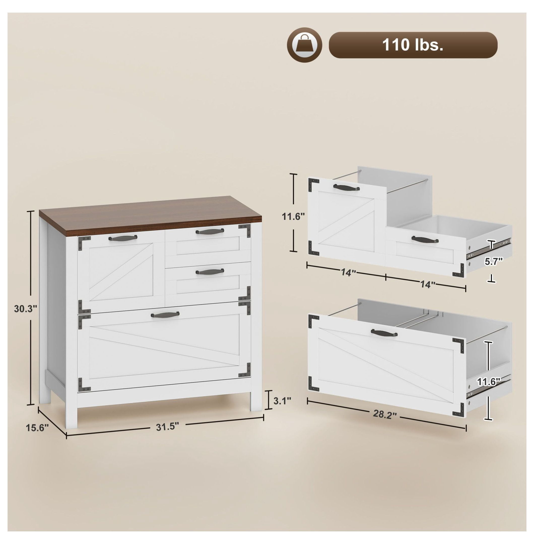 HOMCOM 4-Drawer Lateral File Cabinet, White Farmhouse Office Storage Cabinet for Legal, Letter & A4 Files, Engineered Wood with Printer Top, Home Office & Study Organization