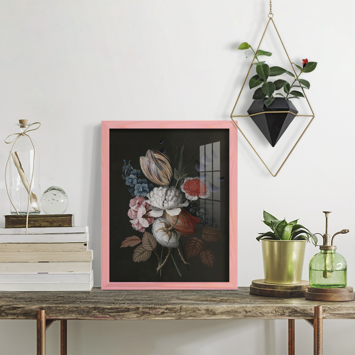 Dramatic Bouquet I -Framed Print w/glass-Sunset Pink